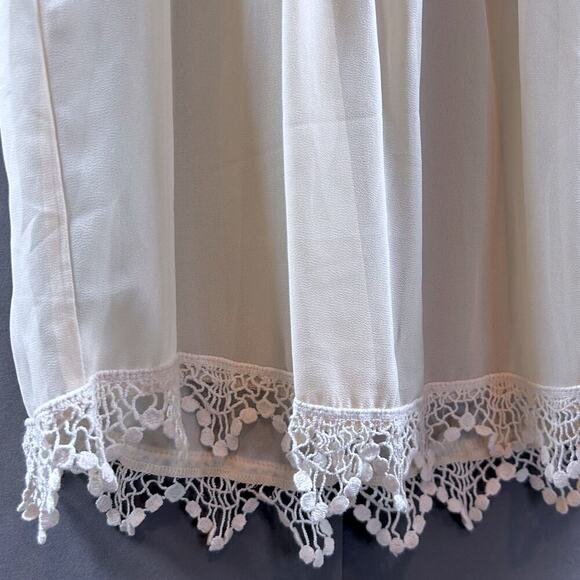 Boho Chic Crochet Lace Sheer Cottage Sleeveless Festival Coastal Cream Top MED - Picture 5 of 10